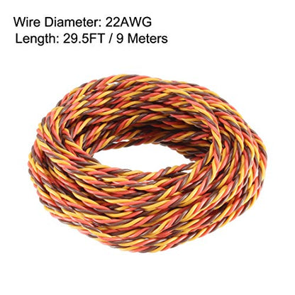 uxcell 29.5FT/9Meters 28AWG Servo Wire 3Pin Line RC Servo Model Twist Extension Cable 30 Core Brown/Red/Orange