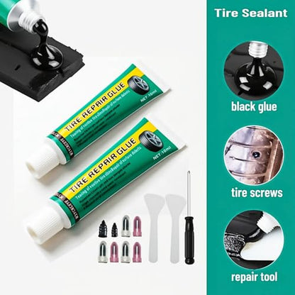 Tire Repair Glue | High Viscosity Wear-Resistant Rubber Cement for Sidewall Patches | Emergency Tire Repair Rubber Nail kit for Cars, Motorcycles | Black, High & Low Temperature Resistant 2 PCS
