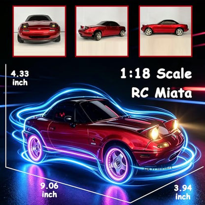 1/18 RC Drift Car Remote Control Miata with 2 Batteries(Red) - color: Miata Red With 2 Batteries