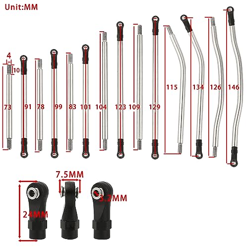 10Pcs Stainless Steel Link Rod Linkage Set with Ball End for Axial for 1/10 RC Crawler Axial SCX10 PRO Upgrade Part