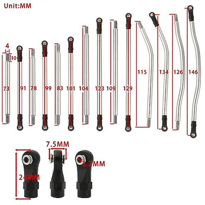10Pcs Stainless Steel Link Rod Linkage Set with Ball End for Axial for 1/10 RC Crawler Axial SCX10 PRO Upgrade Part
