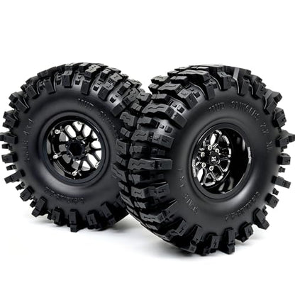 HOBBYSOUL RC 2.2'' beadlock Wheels and Tires - 5.9'' Tall Mud Slingers XL | -11mm negative offset beadlock wheel Black rims, T8 Compound Tire, For 1/10 RC Crawlers Truck Upgrades - color: Black, size: 150mm / 5.9inch Tall