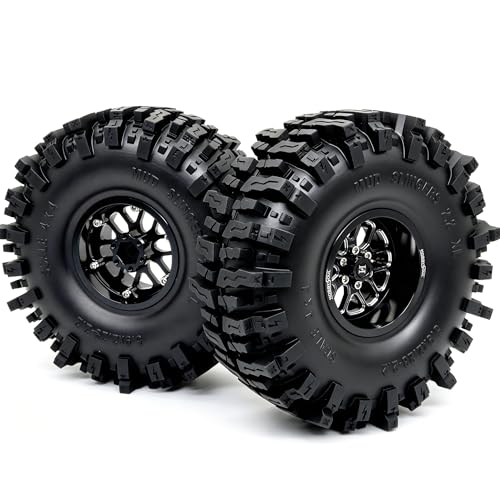 RC 2.2'' beadlock Wheels and Tires - 5.9'' Tall Mud Slingers XL | -11mm negative offset beadlock wheel Black rims, T8 Compound Tire, For 1/10 RC Crawlers Truck Upgrades - color: Black, size: 150mm / 5.9inch Tall