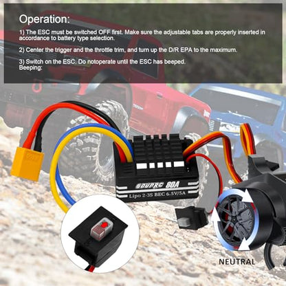 GOUPRC 2S-3S LiPo Metal 80A Brushed ESC Electronic Speed Controller T-plug/XT60 Plugs for 1/10 RC Car RC Boat for use with 540/550/750 Motors - color: Black