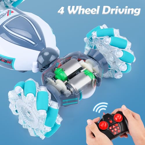 PREPOP Gesture Sensing RC Stunt Car, Birthday for Age 6 7 8-12 13+ Year Old Boys - Cool Toys for Kids, Hand Controlled Remote Control Twist Vehicle with Lights & Music, 4WD Rotating | Remote Control Vehicle with Lights & Music, Birthday Presents for Kids,