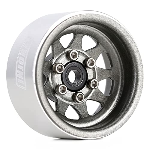 INJORA Stamped Steel 1.0 Beadlock Wheel Deep Dish for 1/18 1/24 RC (Grey) - color: Grey