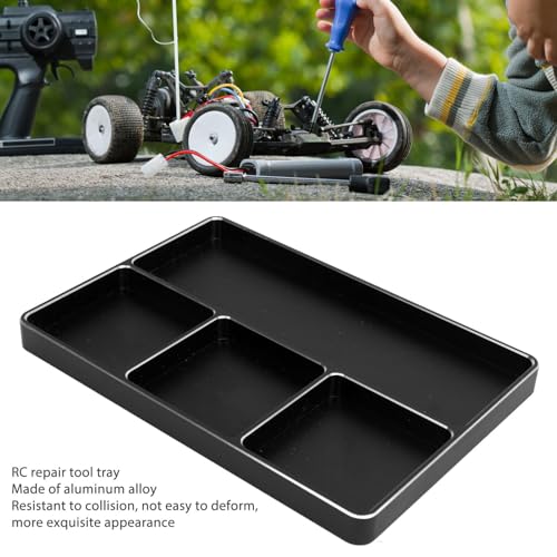 POCREATION RC Screw Tray Aluminum Alloy Magnetic Parts Organizer with 4 Grids 128 X 90 X 9.5 Mm for RC Car Plane Helicopter Boat Repair Workbench Use (Black) - color: Black