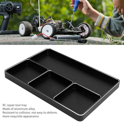 POCREATION RC Screw Tray Aluminum Alloy Magnetic Parts Organizer with 4 Grids 128 X 90 X 9.5 Mm for RC Car Plane Helicopter Boat Repair Workbench Use (Black) - color: Black