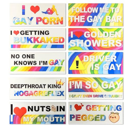 10PCS Car Funny LGBT Stickers, Rainbow Prank Car Bumper Sticker, Reflective Material, Colorful Gay Pride Decal for Vehicle Luggage Window Refrigerator, Style 1/Magnetic - color: Style 1/Magnetic