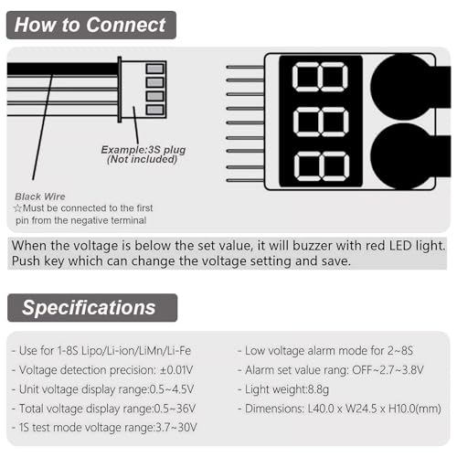 6pcs RC 1-8S Battery Tester Monitor LiPo Battery Checker Low Voltage Buzzer Alarm with LED Indicator