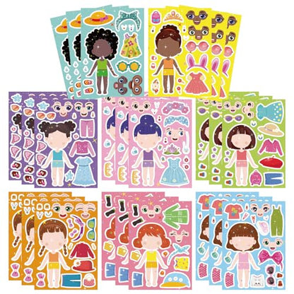 24 Sheets Make a face and Dress Up Stickers for Girls, Make Your Own Stickers for Kids Toddlers, Party Favor, Age 3+ Birthday Gift, Art Craft, Classroom Teacher Reward - style: Make a Face and Dress Up
