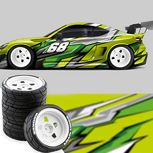 kingsea 4PCS Classic Drift Tires and Plastic Wheel Compatible with HPI Ken Block 1/10 RC Mustang Classic 1965 RC Car Upgrade Part (White)