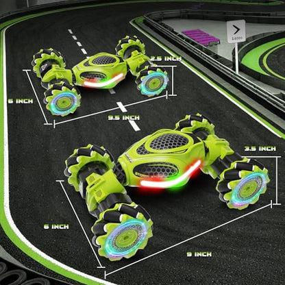 Hand Controlled RC Car, 2.4Ghz 4WD Gesture Sensing RC Stunt Car | Toys Gift for Boys and Girls Ages 6-12, 360° Rotating Drift Cars with Lights and Music, Ideal Birthday and Xmas Gift, Green - color: Green