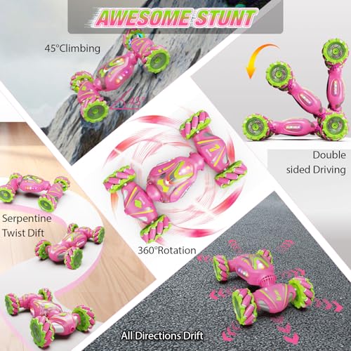 Nicella Remote Control Car, Pink RC Cars for Girls, Gesture Stunt with Light & Music, 4WD, 360° Rotating, 2.4Ghz Remote Control Car Toys, Birthday Gift for Kids Age 6+ (Grey) (Pink) - color: Pink