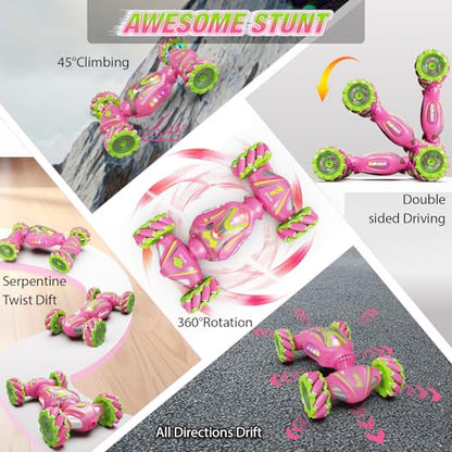 Nicella Remote Control Car, Pink RC Cars for Girls, Gesture Stunt with Light & Music, 4WD, 360° Rotating, 2.4Ghz Remote Control Car Toys, Birthday Gift for Kids Age 6+ (Grey) (Pink) - color: Pink