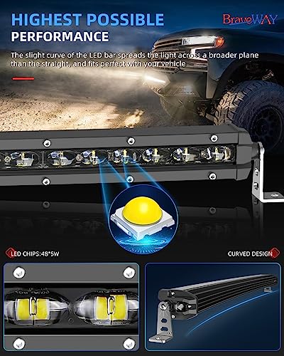 BraveWAY LED Light Bar Curved 50 Inch Single Row Offroad Lighting Driving Lightbar Spot Flood Combo Beam LED Work Light for Trucks SxS UTV ATV SUV 4WD 4X4 Pickup - size: 50 Inch