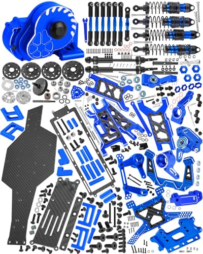 Upgrades Parts for 1/10 Slash 2WD LCG,Carbon Skid Plate&Aluminum RC Shocks&Drive Shaft CVD&A Arms&Steering Block&272R Gearbox&Adjustable Links&Shock Tower&Front Bulkhead,Navy Blue - color: Navy Blue(hops Up)