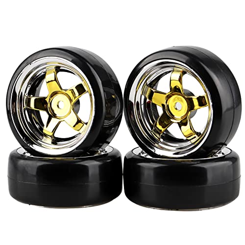 Plating 5-Spoke 12mm Hub Wheel Rims with Hard Plastic Tires for RC 1:10 Drift Car Gold - color: Gold