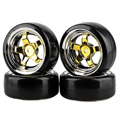 Plating 5-Spoke 12mm Hub Wheel Rims with Hard Plastic Tires for RC 1:10 Drift Car Gold - color: Gold