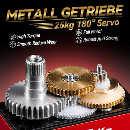 25KG Servo Motor High Torque Metal Gear for 1/10 1/8 RC Car 4 Pack | 27.5kg.cm Torque & 0.13s/60° Speed @8.4V, 180 Degree Digital Waterproof Standard Steering with 25T Horn for RC Crawler Robot