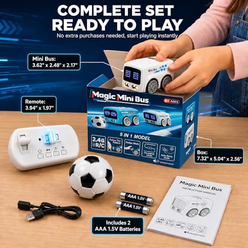 Magic Mini Bus Toy, 2.4GHz RC Line Following Car with Gesture Follow & Escape Modes, Rechargeable Inductive Bus with LED Lights, STEM Toy Gift for Kids Ages 3-8, White - color: White