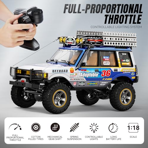 1/18 Scale RC Crawler, 2.4GHz Full Proportional Remote Control Off Road Car, 4WD RC Rock Truck Simulation Off Road Climbing Vehicle Dual Speed Model Car for Adults (Blue) - color: Blue