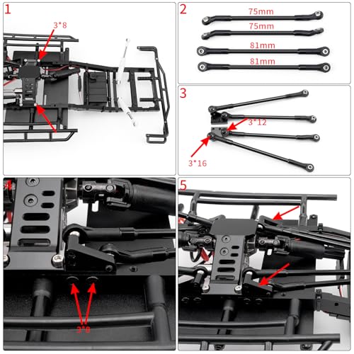Aluminium Alloy 4 Link Kit Rear Axle with Panhard Bar Setup Upgrade Parts for 1/10 TF2 Trail Finder 2 RC Crawler Car