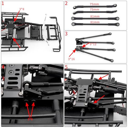 Aluminium Alloy 4 Link Kit Rear Axle with Panhard Bar Setup Upgrade Parts for 1/10 TF2 Trail Finder 2 RC Crawler Car