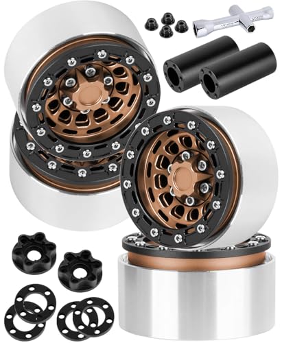 Aluminum 1.9 Beadlock Wheel Rims with Adjustable Offset for 1/10 RC Crawler Car SCX10 SCX10 II 90046 SCX10 III AXI03007 TRX4/6 Gen7/8 D90 VS4-10,BRCatWPark 4pcs Double Beadlock Wheel Rims,Brown - color: Brown - (Rims)
