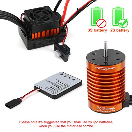 F540 4370KV Brushless Motor 4 Pole 9T 3.175mm Shaft with 60A ESC Electric Speed Controller and Programming Card Motor ESC Combo Set for 1/10 RC Car Flat Drifting Car 2S Lipo Battery