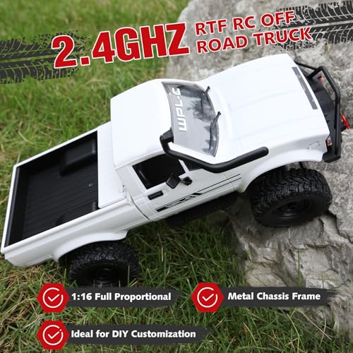 ARRIS WPL C24-1 1/16 RC Rock Crawler 4WD Pickup Truck RTR | Realistic Trail Body, Full Proportional Steering, Upgrade Platform, All Terrain Fun - style: WPL C24-1 White