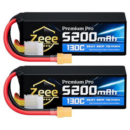 Zeee Premium Pro 6S 5200mAh Lipo Battery 22.2V 130C XT90 Plug (2 Packs) | Ultra-Low Internal Resistance Soft Pack Lipo Battery for RC Car Truck RC Drone Boat Helicopter Airplane Racing Models