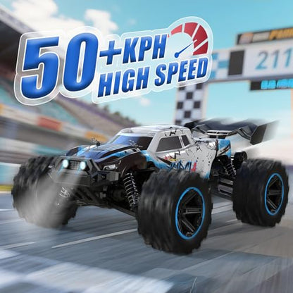 1/14 RC Cars Fast 50 KPH, 4WD Offroad RC Truck with 60 Mins Runtime, All Terrain High Speed Remote Control Car with 2 Rechargeable Batteries 2000 mAh, RC Cars for Adults and Boy Gifts