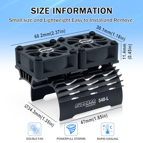 Surpass Hobby RC Motor Cooling Fan 30mm Twin Fans with Metal Heatsink for 1/8 1/10 RC Car 3650 3660 540 550 Brushless Motor (Black) - style: Black-Dual Fan for 36mm motor