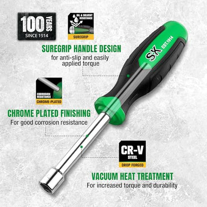 SK 7-Piece SAE Nut Driver Set, 3-Inch Deep Solid Shaft, Premium CR-V Steel | 3/16", 1/4", 5/16", 11/32", 3/8", 7/16", 1/2", Heat-Treated Chrome Plating Long Shaft, SureGrip Handle - size: SAE