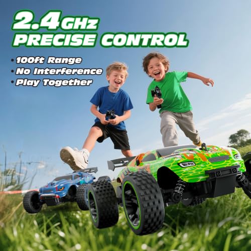 Tecnock RC Cars for Kids, 1:18 Scale 2WD RC Car with USB-C Easy Charging, 2.4GHz Remote Control Car with LED Lights & 50 Mins Playtime, Toys Gifts for Boys & Girls Ages 8-12 - color: Light Green