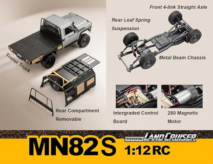 WPLDEWAN MN82S RC Rock Crawler RC Truck 4x4 1/12 Scale Toyota Land Cruiser | Remote Control Crawler Off Road Vehicle All Terrain Full Proportional 280 Motor Upgraded Chassis Adult