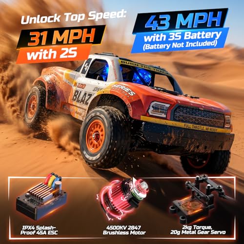DEERC 1205 1/14 Brushless RC Car for Adults,Remote Control Drift Truck | Off-Road RC Truck,Max 43 mph,Waterproof Monster Truggy,4x4 All Terrain RC Drift Car for Boys 8-12,3S Lipo Compatible - style: 1/14 Red