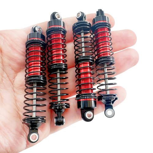Aluminum Front & Rear Shock Absorber Set for 1/18 RC Cars, Threaded Oil Shocks Suspension Upgrade, 4-Pack (Red/Green) (Red) - color: Red