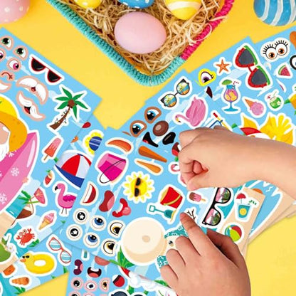 Hawaiian Tropical Summer Stickers for Kids, July Christmas Stickers | 24 PCS Make Your Own Mix and Match Sticker with Santa Claus, Reindeer, Gingerbread Man, Snowman, Summer Holiday Party Favor - style: July Christmas