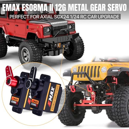 EMAX Steering Servo for SCX24 with Servo Mount and Horm Steering Link | SCX24 Servo Metal Gear ES08MAII Servo with Brass Mount for RC Car Boat SCX24 Upgrade Parts - color: Red