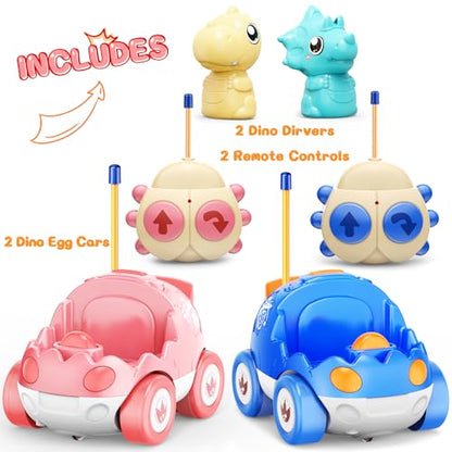 Kidz do 2 Pack Pink Dinosaur Remote Control Car Toys, Christmas Birthday Gifts for Boys Girls 2 3 4 Years Old, Dino RC Car with Music and Light, Toddlers Toys for Kids 2-4 Year Old,(Pink Blue) - color: Pink&blue