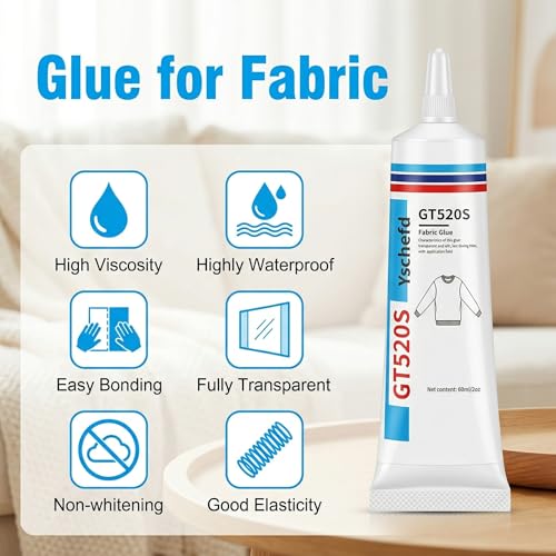 Fabric Glue, Permanent Super-Strength Repair Adhesive: Waterproof, high-Strength, Transparent, Suitable for Repairing Clothing, Denim, Leather, Polyester, Various Fabrics, and applying Patches（2oz）