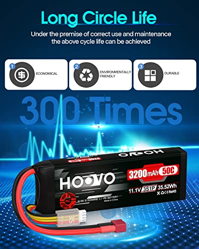 HOOVO 3S 11.1V 3200mAh 50C RC Lipo Battery with T Connector(2 Packs) | for RC Car RC Helicopter Airplane Quadcopter RC Models