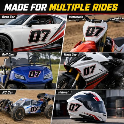 Custom Racing Number Decals, Waterproof Peel and Stick Vinyl Number Stickers, Personalized Race Car Numbers for Motorcycle, Golf Cart, RC Car, Kart, Helmet, Truck