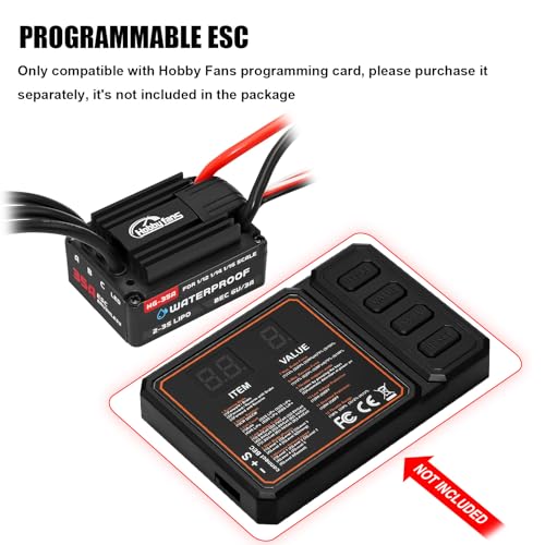 Brushless HG-35A Waterproof ESC Electric Speed Controller for Traxxas E-REVO Losi JRX2 H16BM H16DR Redcat Volcano 16 Arrma Typhon Grom Mojave Grom 1/14 1/16 1/18 RC Car (Black)