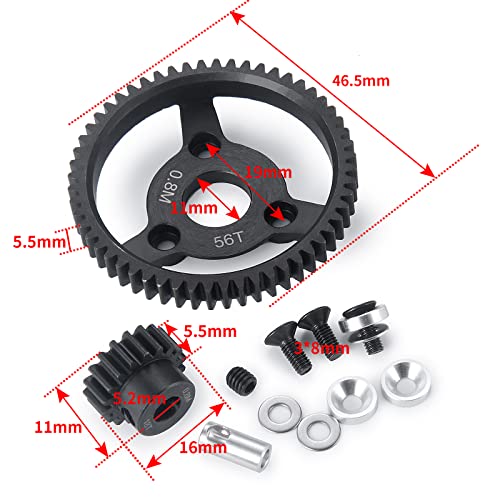 MOHERO Metal Spur Gear 32P 18T 56T Transmission Gears for 1/10 Slash 2wd Rustler Stampede Telluride RC Car - size: 32P 18T 56T