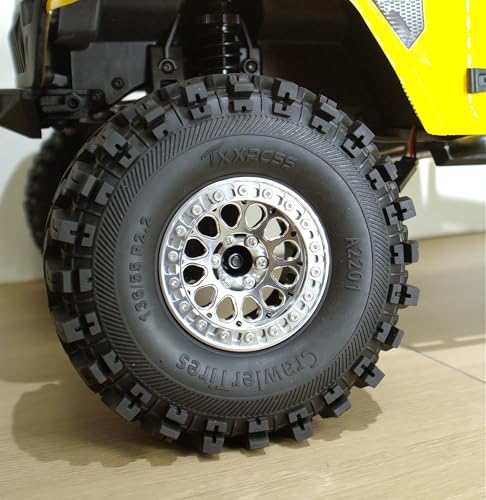 RC 2.2 Aluminum Alloy Beadlock Wheels and Tires Upgrades Accessories Rims for 1/10 SCX10 TRX4RC4WD and D90 RC Crawler Axial Remote Control Car (4pc) (Silver) - color: Silver