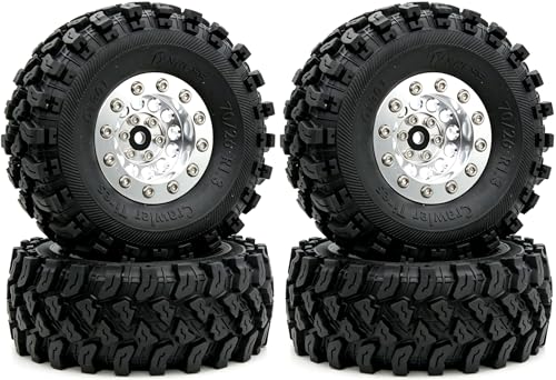 Brass 1.3 Beadlock Wheel Tires Set Sticky Soft Tires 70 * 26mm for Axial SCX24 AX24 TRX4M FCX24 Upgrade 1/24 1/18 RC Crawler Car (Silver) YK - color: Silver