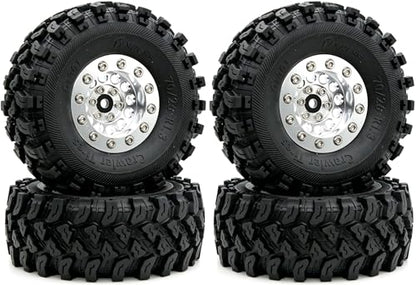 Brass 1.3 Beadlock Wheel Tires Set Sticky Soft Tires 70 * 26mm for Axial SCX24 AX24 TRX4M FCX24 Upgrade 1/24 1/18 RC Crawler Car (Silver) YK - color: Silver